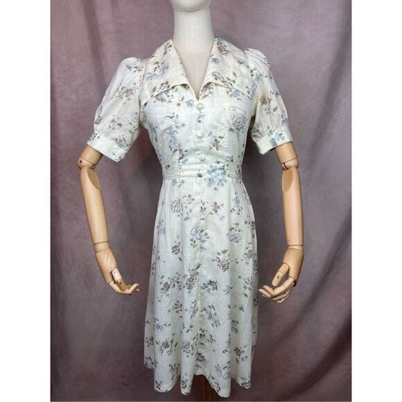 Vintage 90s does 1940s Floral Dress Size Small - Picture 1 of 6
